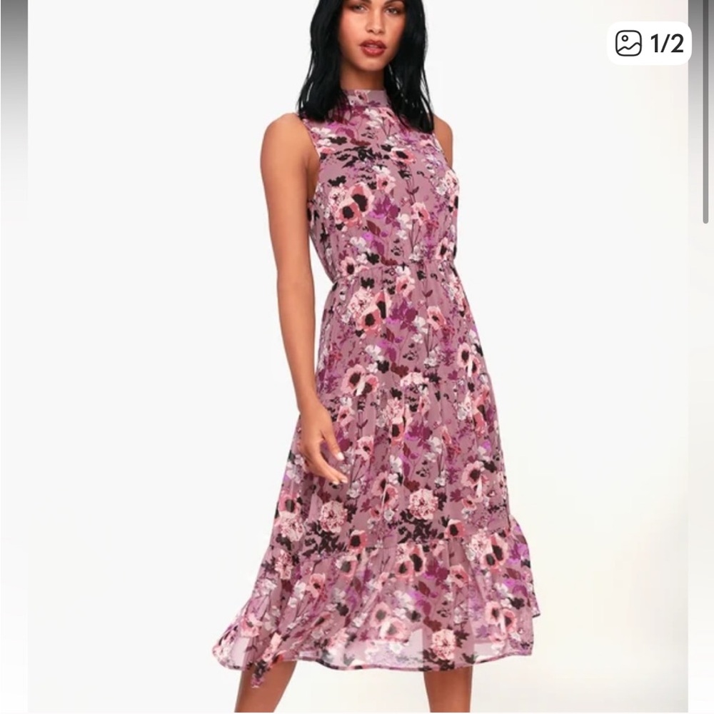 Lulus In My Dreams Mauve Floral Print Midi Dress